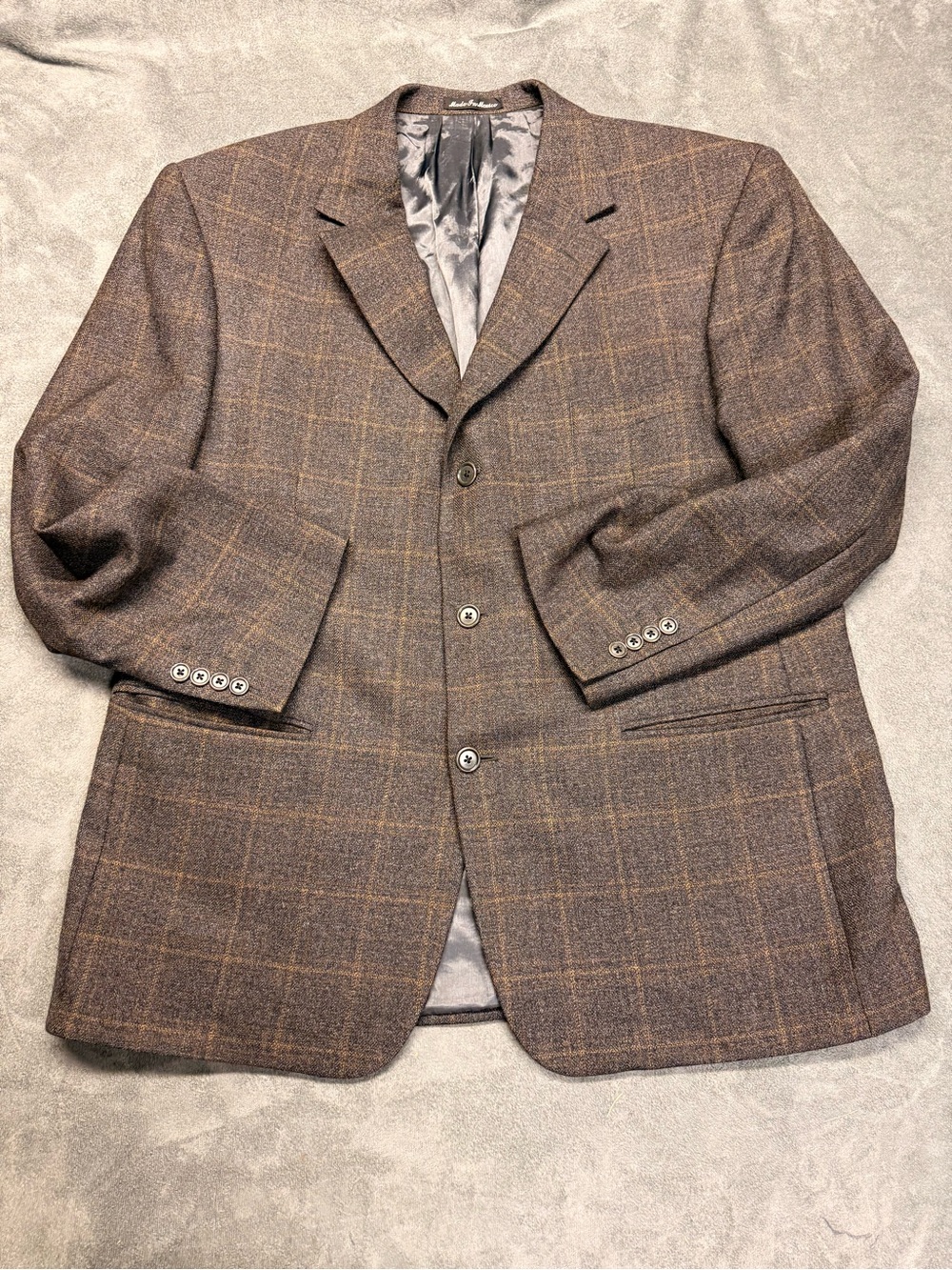 Guy Laroche Brown Windowpane Wool Sport Coat